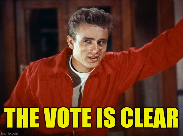 James Dean | THE VOTE IS CLEAR | image tagged in james dean | made w/ Imgflip meme maker