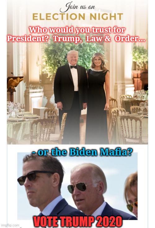 Only two more days until Trump LANDSLIDE | Who would you trust for President?  Trump,  Law &  Order... - or the Biden Mafia? VOTE TRUMP 2020 | image tagged in vote trump,2020 elections,triggered liberal | made w/ Imgflip meme maker