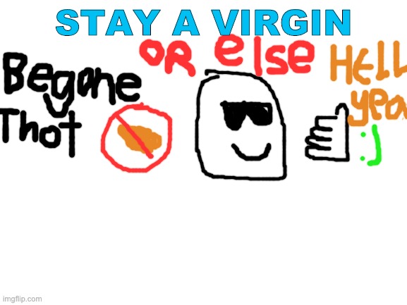 STAY A VIRGIN | image tagged in blank white template | made w/ Imgflip meme maker