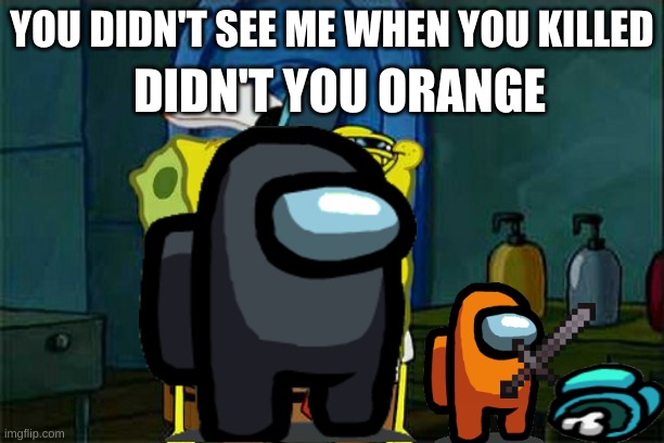 Don't You Squidward Meme | DIDN'T YOU ORANGE; YOU DIDN'T SEE ME WHEN YOU KILLED | image tagged in memes,don't you squidward | made w/ Imgflip meme maker