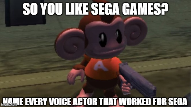 SO YOU LIKE SEGA GAMES? NAME EVERY VOICE ACTOR THAT WORKED FOR SEGA | image tagged in sega,so you like x name all the y | made w/ Imgflip meme maker