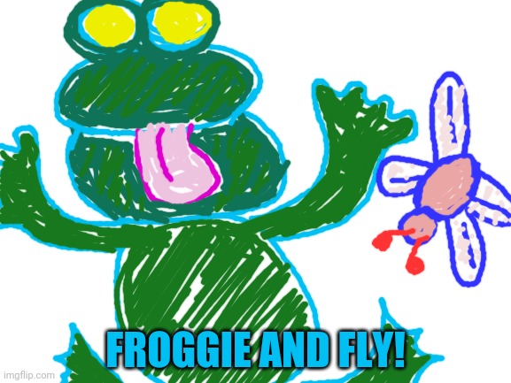 Felt like drawing a frog | FROGGIE AND FLY! | image tagged in blank white template,doodle,frog,bad,drawing | made w/ Imgflip meme maker