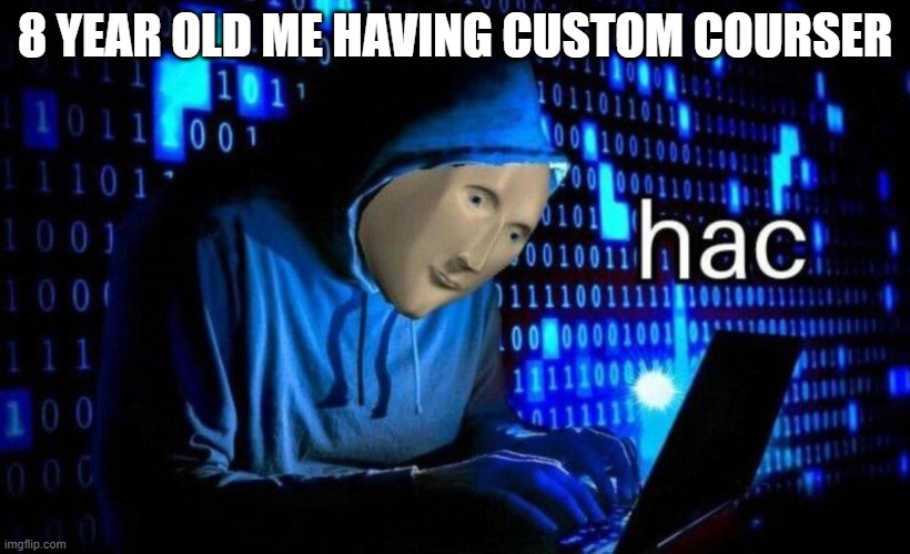 hac | 8 YEAR OLD ME HAVING CUSTOM COURSER | image tagged in hac | made w/ Imgflip meme maker