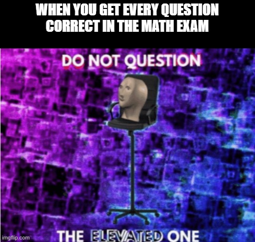 Do not question the elevated one | WHEN YOU GET EVERY QUESTION CORRECT IN THE MATH EXAM | image tagged in do not question the elevated one | made w/ Imgflip meme maker