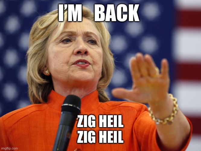 Hillary is back | I’M   BACK; ZIG HEIL
ZIG HEIL | image tagged in biden,harris,memes,funny | made w/ Imgflip meme maker