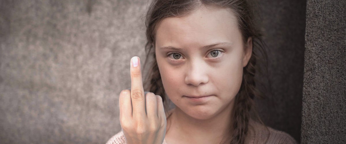 Greta Thunberg flip off Blank Meme Template