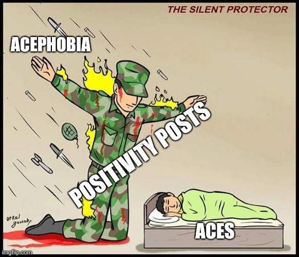 Sometimes they help |  ACEPHOBIA; POSITIVITY POSTS; ACES | image tagged in the silent protector,ace,aroace,aro | made w/ Imgflip meme maker