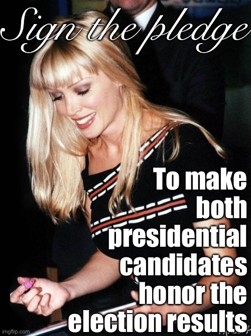 (Both sides!) | Sign the pledge; To make both presidential candidates honor the election results | image tagged in dannii autograph,election 2020,2020 elections,democracy,i love democracy,election | made w/ Imgflip meme maker