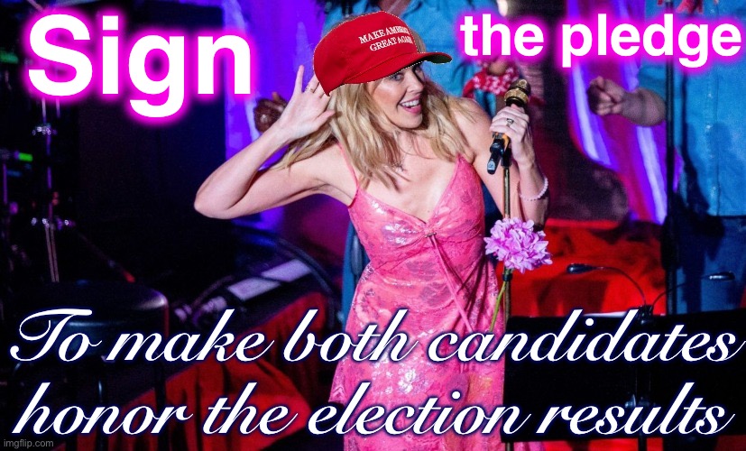 Is your commitment to democracy greater than your commitment to a specific candidate? If so: sign up! | Sign; the pledge; To make both candidates honor the election results | image tagged in maga kylie,election 2020,2020 elections,democracy,i love democracy,petition | made w/ Imgflip meme maker