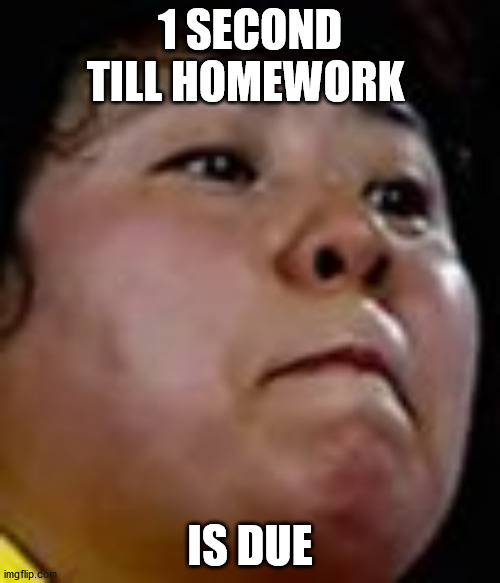 1 second homework | 1 SECOND TILL HOMEWORK; IS DUE | image tagged in fresh memes | made w/ Imgflip meme maker