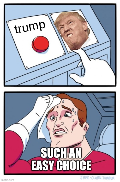 Two Buttons | trump; SUCH AN EASY CHOICE | image tagged in memes,two buttons | made w/ Imgflip meme maker