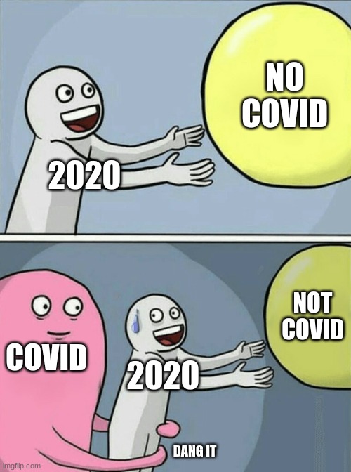 Running Away Balloon | NO COVID; 2020; NOT COVID; COVID; 2020; DANG IT | image tagged in memes,running away balloon | made w/ Imgflip meme maker