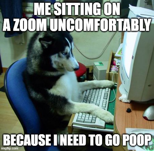 I Have No Idea What I Am Doing | ME SITTING ON A ZOOM UNCOMFORTABLY; BECAUSE I NEED TO GO POOP | image tagged in memes,i have no idea what i am doing | made w/ Imgflip meme maker