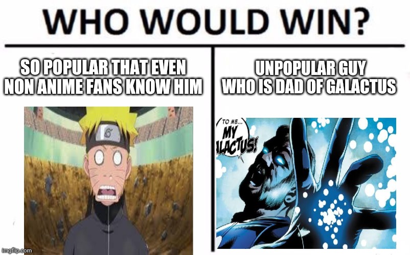 Franklin Richards | SO POPULAR THAT EVEN NON ANIME FANS KNOW HIM; UNPOPULAR GUY WHO IS DAD OF GALACTUS | image tagged in memes,who would win | made w/ Imgflip meme maker