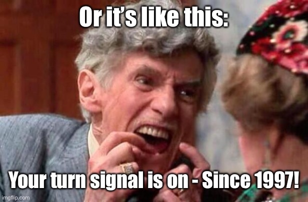 Uncle Louis Christmas Vacation | Or it’s like this: Your turn signal is on - Since 1997! | image tagged in uncle louis christmas vacation | made w/ Imgflip meme maker