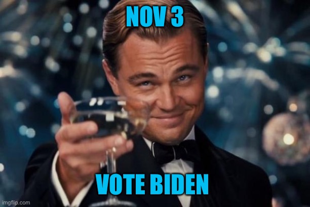 Leonardo Dicaprio Cheers Meme | NOV 3 VOTE BIDEN | image tagged in memes,leonardo dicaprio cheers | made w/ Imgflip meme maker