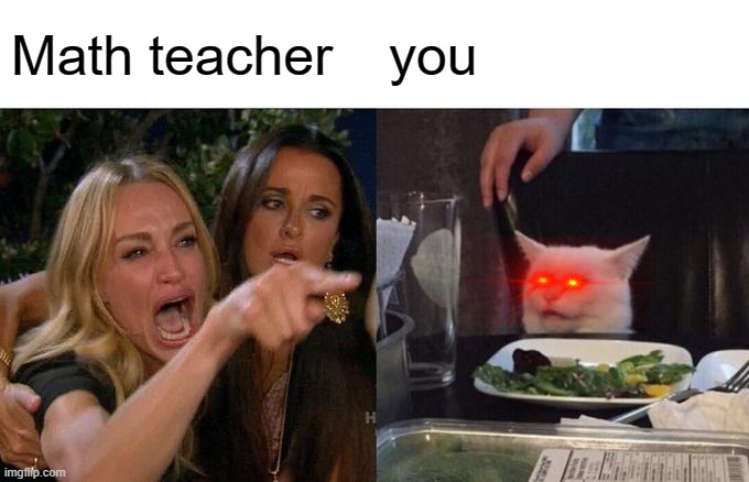Woman Yelling At Cat Meme | Math teacher; you | image tagged in memes,woman yelling at cat | made w/ Imgflip meme maker