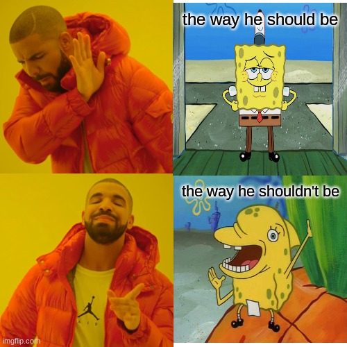 should he or not? | the way he should be; the way he shouldn't be | image tagged in memes,drake hotline bling,mocking spongebob | made w/ Imgflip meme maker
