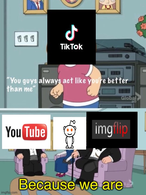 that is true tho | Because we are | image tagged in meg family guy you always act you are better than me,memes,reddit,youtube,imgflip,tiktok | made w/ Imgflip meme maker