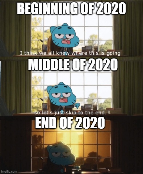 gumball | BEGINNING OF 2020; MIDDLE OF 2020; END OF 2020 | image tagged in gumball | made w/ Imgflip meme maker