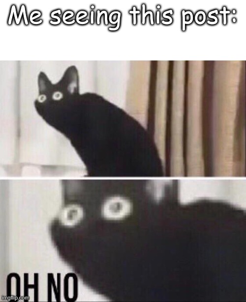 Oh no cat | Me seeing this post: | image tagged in oh no cat | made w/ Imgflip meme maker