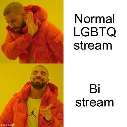 Drake Hotline Bling Meme | Normal LGBTQ stream Bi stream | image tagged in memes,drake hotline bling | made w/ Imgflip meme maker