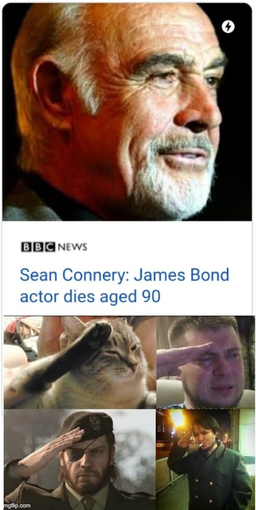 image tagged in rip,james bond,crying salute | made w/ Imgflip meme maker