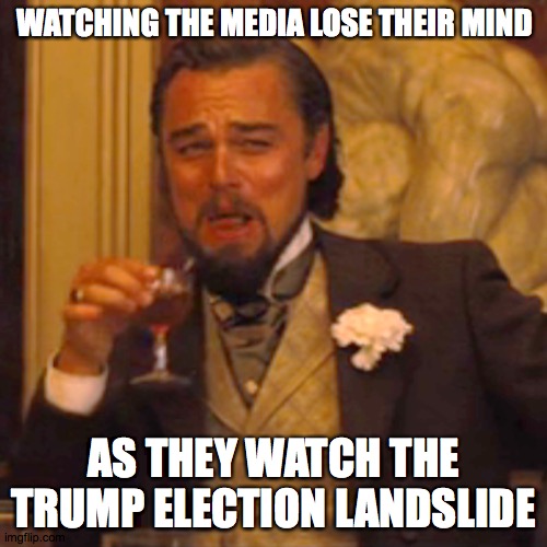 Laughing Leo Meme | WATCHING THE MEDIA LOSE THEIR MIND; AS THEY WATCH THE TRUMP ELECTION LANDSLIDE | image tagged in memes,laughing leo | made w/ Imgflip meme maker