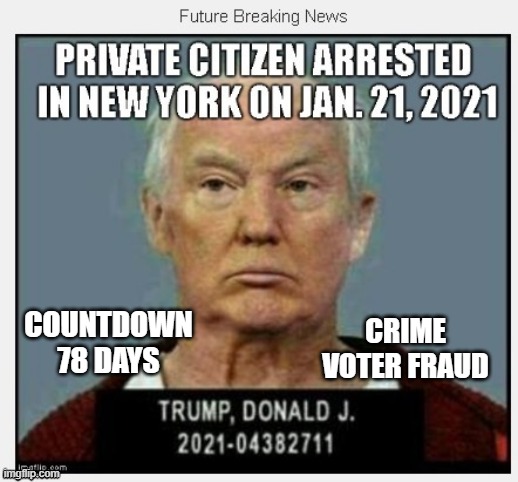 78 Days Until January 21, 2021 - COUNTDOWN In Progress - 100 Days Listing 100 Trump Crimes | CRIME
VOTER FRAUD; COUNTDOWN
78 DAYS | image tagged in countdown,election rigging,voter fraud,criminal,government corruption,liar | made w/ Imgflip meme maker