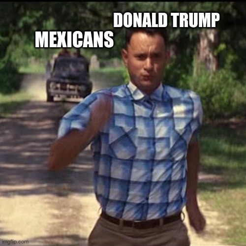 this is true... just like gru | DONALD TRUMP; MEXICANS | image tagged in run forest run | made w/ Imgflip meme maker