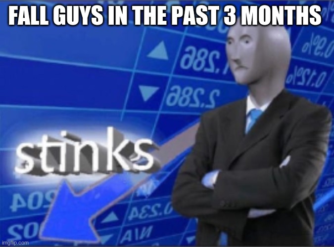 Stinks | FALL GUYS IN THE PAST 3 MONTHS | image tagged in stinks | made w/ Imgflip meme maker
