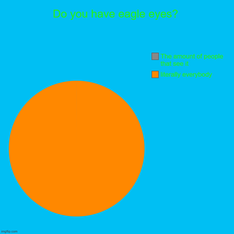 If you see it, | Do you have eagle eyes? | literally everybody, The amount of people that see it | image tagged in charts,pie charts | made w/ Imgflip chart maker