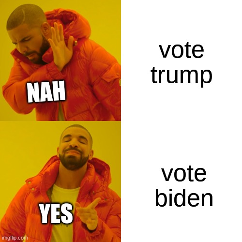 vote biden | vote trump; NAH; vote biden; YES | image tagged in memes,drake hotline bling | made w/ Imgflip meme maker