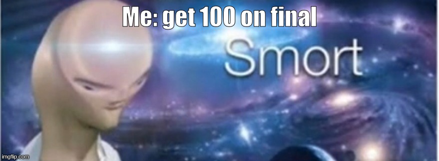 SMORT | Me: get 100 on final | image tagged in meme man smort | made w/ Imgflip meme maker