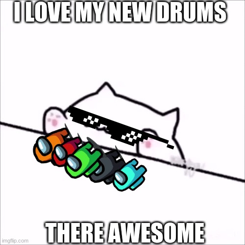 bongo cat | I LOVE MY NEW DRUMS; THERE AWESOME | image tagged in bongo cat | made w/ Imgflip meme maker