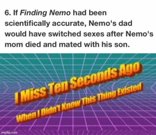 Finding Nemo | image tagged in i miss ten seconds ago,memes,funny,finding nemo,cursed | made w/ Imgflip meme maker