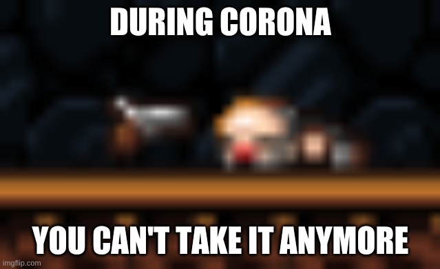 Spelunky refensing Covid-19 | DURING CORONA; YOU CAN'T TAKE IT ANYMORE | image tagged in spelunky | made w/ Imgflip meme maker