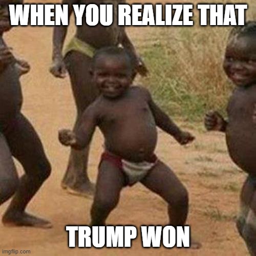 Third World Success Kid | WHEN YOU REALIZE THAT; TRUMP WON | image tagged in memes,third world success kid | made w/ Imgflip meme maker