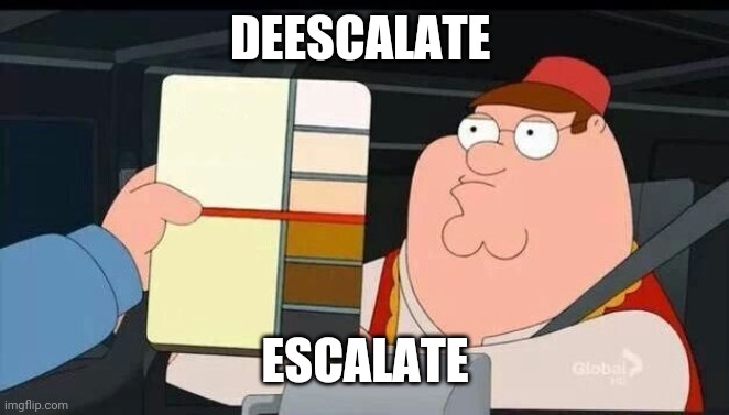 Police and Armed Trump Supporters on Schoolgrounds | DEESCALATE; ESCALATE | image tagged in peter griffin skin color chart race terrorist blank | made w/ Imgflip meme maker