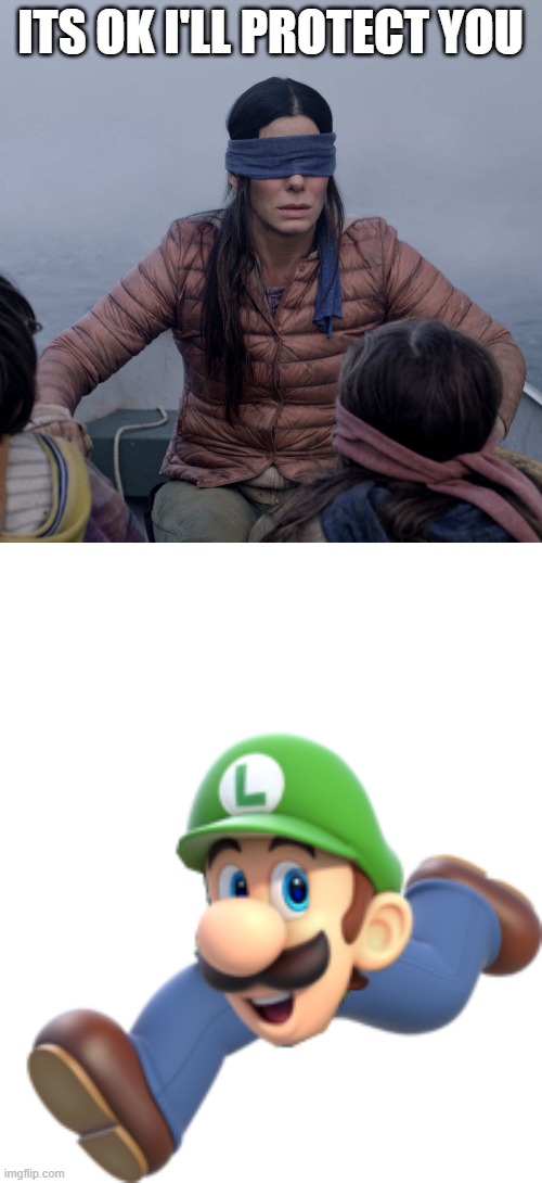 my eyes are dead | ITS OK I'LL PROTECT YOU | image tagged in memes,bird box,cursed image,lol,why,luigi | made w/ Imgflip meme maker