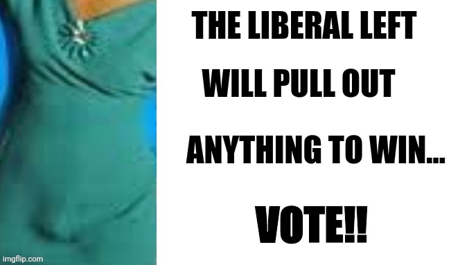 LIBERALS WILL PULL OUT ANYTHING TO WIN | THE LIBERAL LEFT; WILL PULL OUT; ANYTHING TO WIN... VOTE!! | image tagged in memes,funny,michelle obama,political meme,politics,donald trump | made w/ Imgflip meme maker