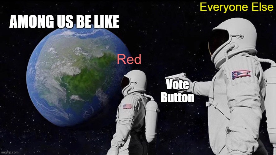 Red is Sus | AMONG US BE LIKE; Everyone Else; Red; Vote Button | image tagged in memes,always has been,among us not the imposter | made w/ Imgflip meme maker