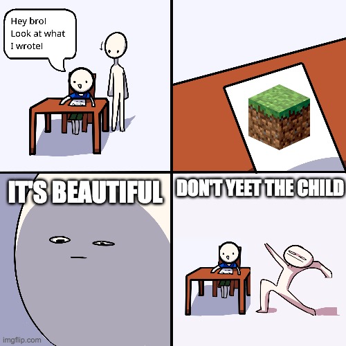 IT'S BEAUTIFUL; DON'T YEET THE CHILD | image tagged in yeet the child,minecraft | made w/ Imgflip meme maker