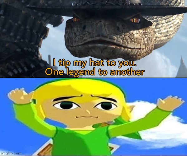 New template for the zelda fans | image tagged in i tip my hat to you one legend to another | made w/ Imgflip meme maker