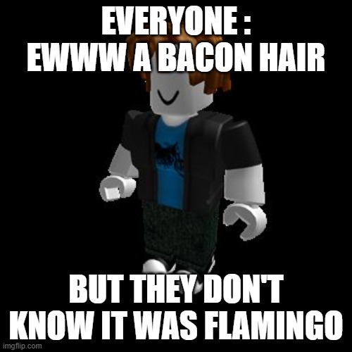 ROBLOX Meme | EVERYONE : EWWW A BACON HAIR; BUT THEY DON'T KNOW IT WAS FLAMINGO | image tagged in roblox meme | made w/ Imgflip meme maker