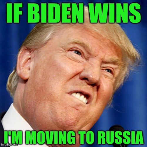 donald trump fffff cropped | IF BIDEN WINS; I'M MOVING TO RUSSIA | image tagged in donald trump fffff cropped,donald trump,russia,winning,election 2020 | made w/ Imgflip meme maker