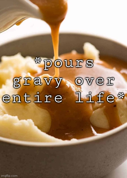 Gravy makes everything better | *pours gravy over entire life* | image tagged in funny,gravy,memes | made w/ Imgflip meme maker