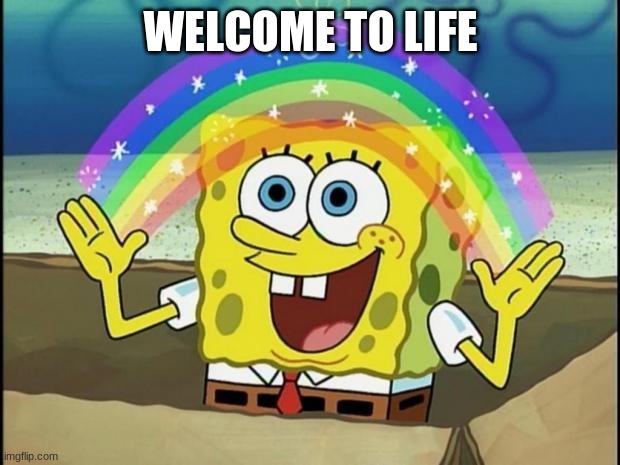 Rainbow Spongebob | WELCOME TO LIFE | image tagged in rainbow spongebob | made w/ Imgflip meme maker