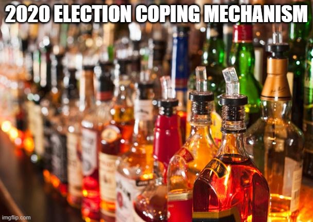 Booze 2020 | 2020 ELECTION COPING MECHANISM | image tagged in alcohol,2020 sucks,election 2020,drinking,booze | made w/ Imgflip meme maker