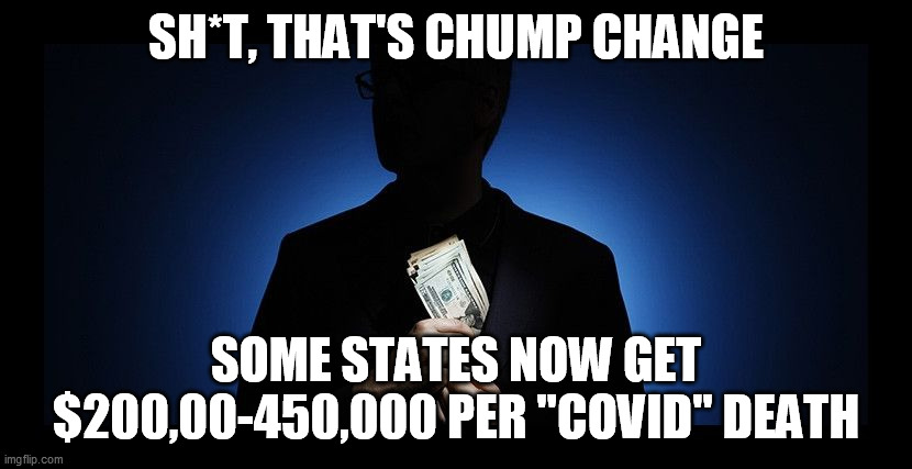 Corruption | SH*T, THAT'S CHUMP CHANGE SOME STATES NOW GET $200,00-450,000 PER "COVID" DEATH | image tagged in corruption | made w/ Imgflip meme maker